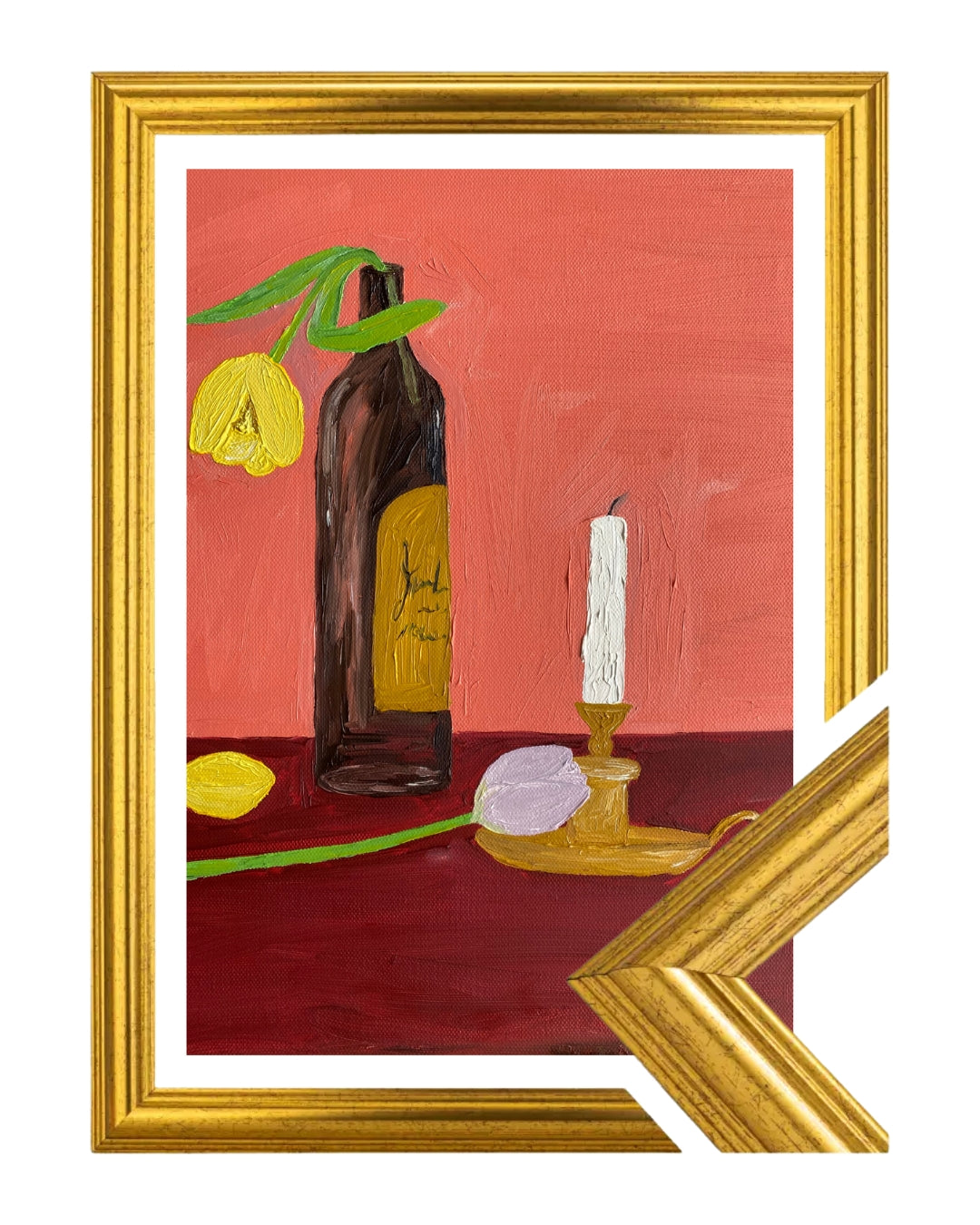 Velas, vinho e flores Fine Art Print