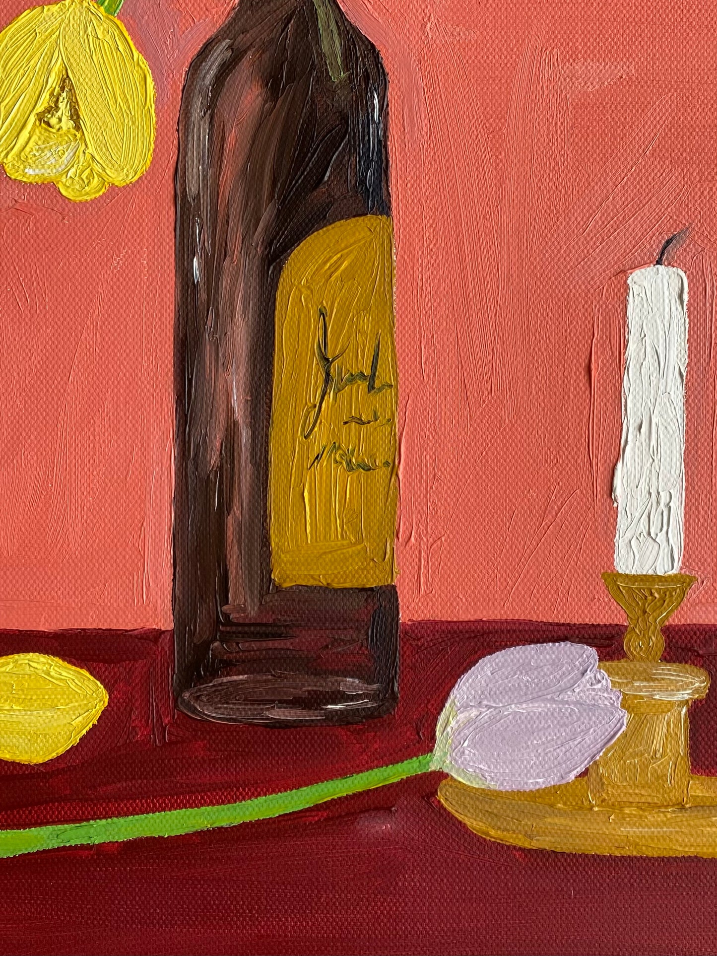 Velas, vinho e flores Painting