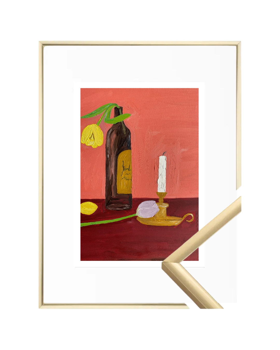 Velas, vinho e flores Fine Art Print