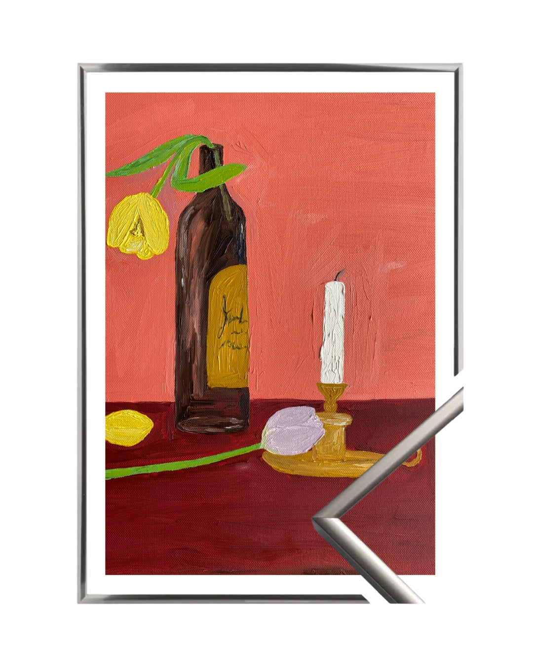 Velas, vinho e flores Fine Art Print