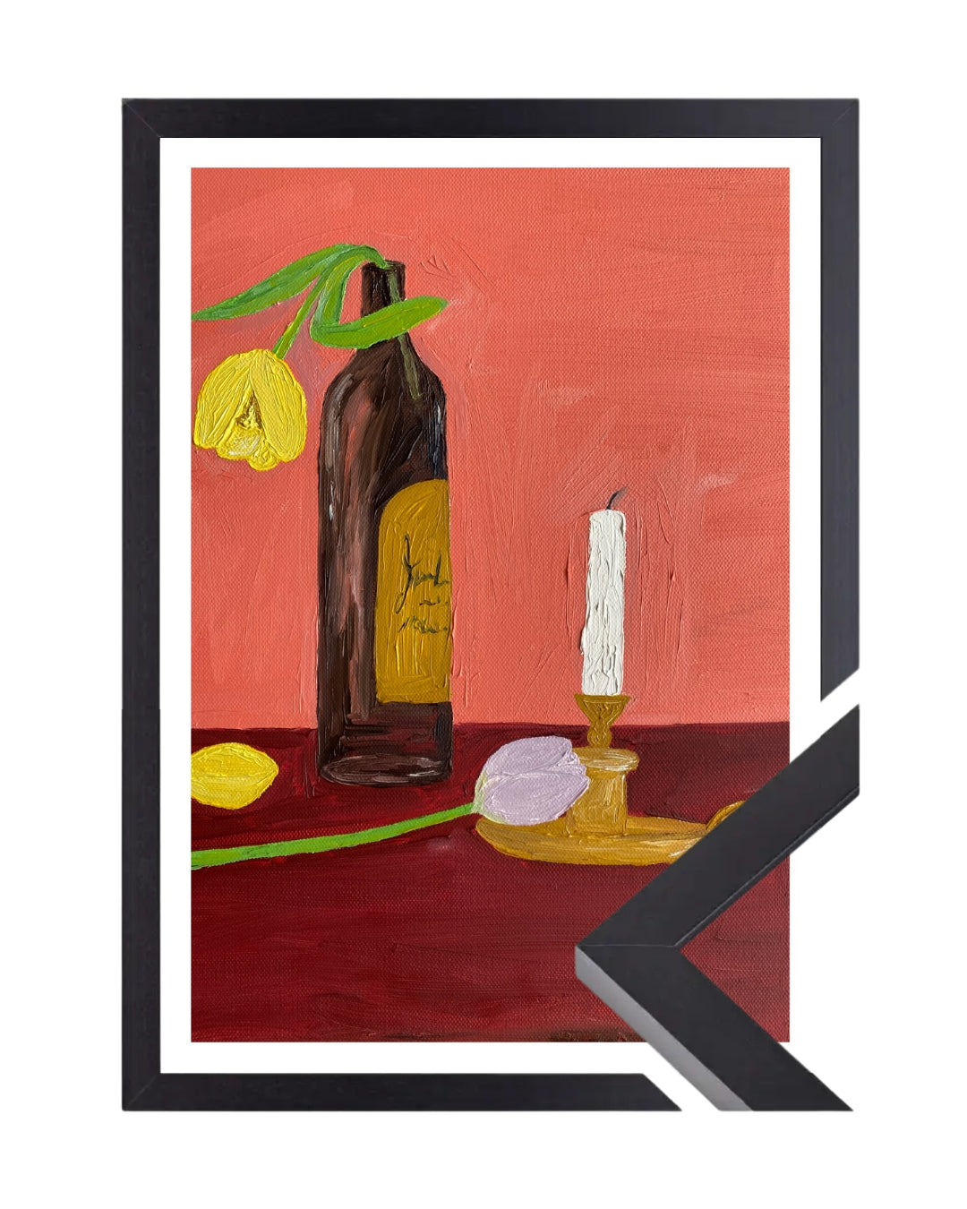 Velas, vinho e flores Fine Art Print