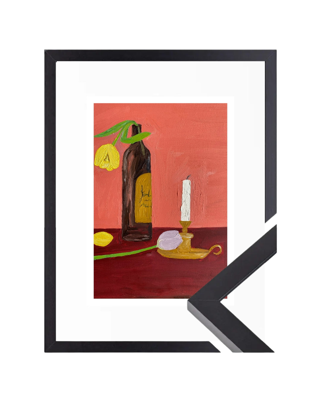 Velas, vinho e flores Fine Art Print