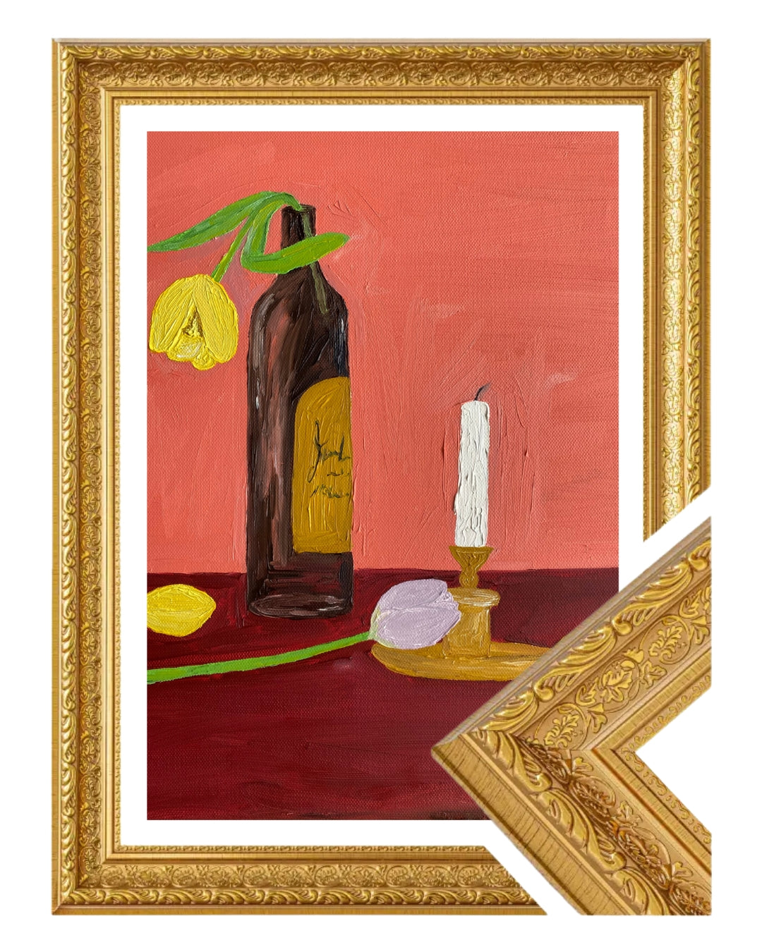 Velas, vinho e flores Fine Art Print