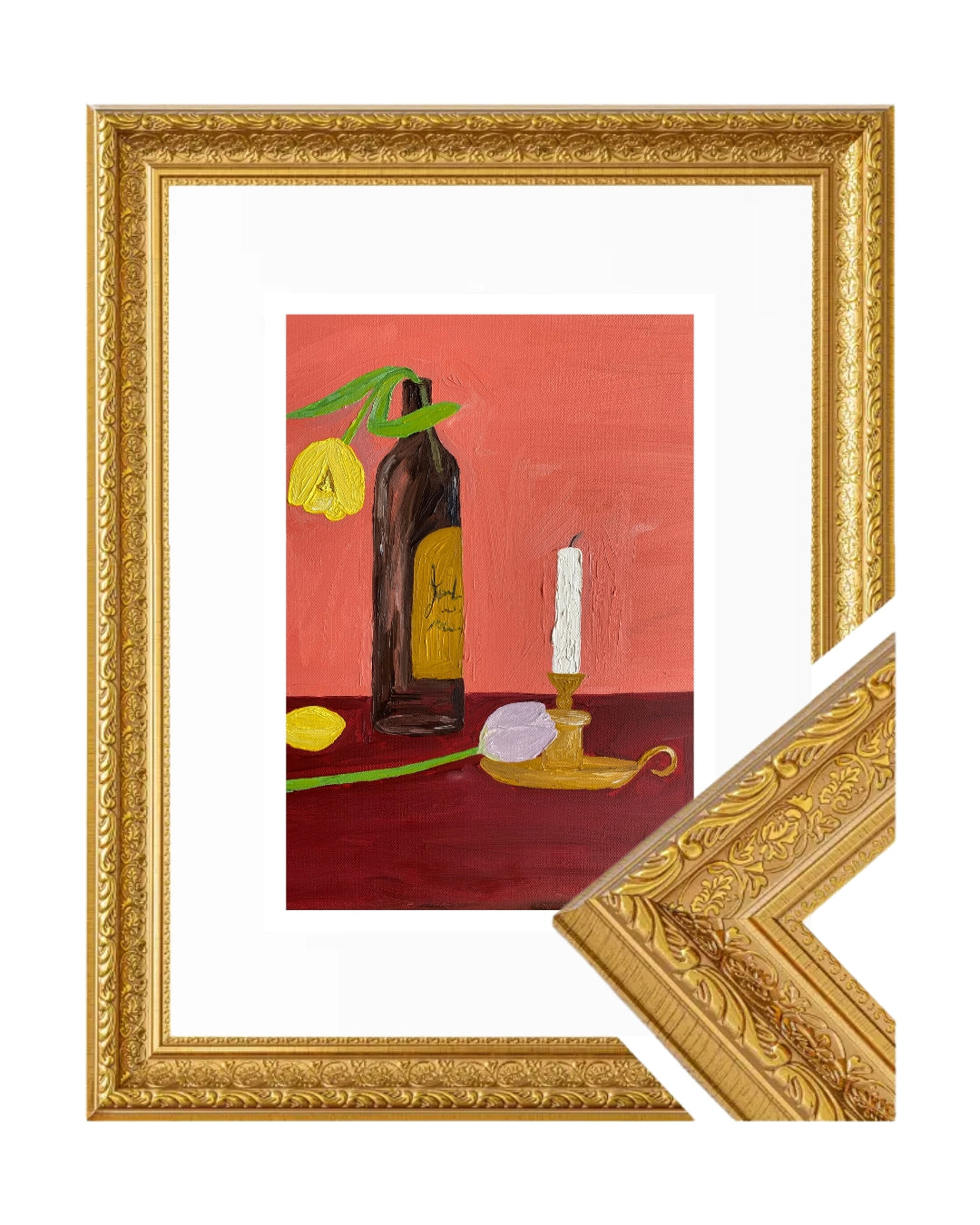 Velas, vinho e flores Fine Art Print