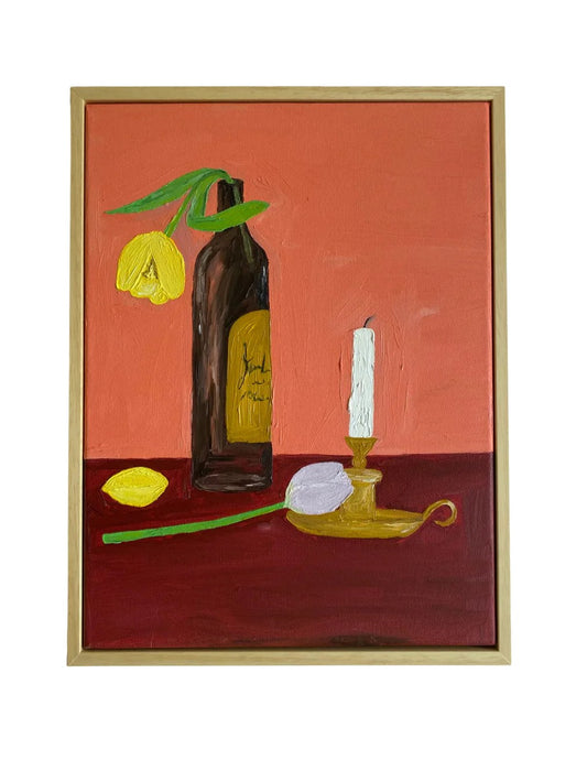 Velas, vinho e flores Painting