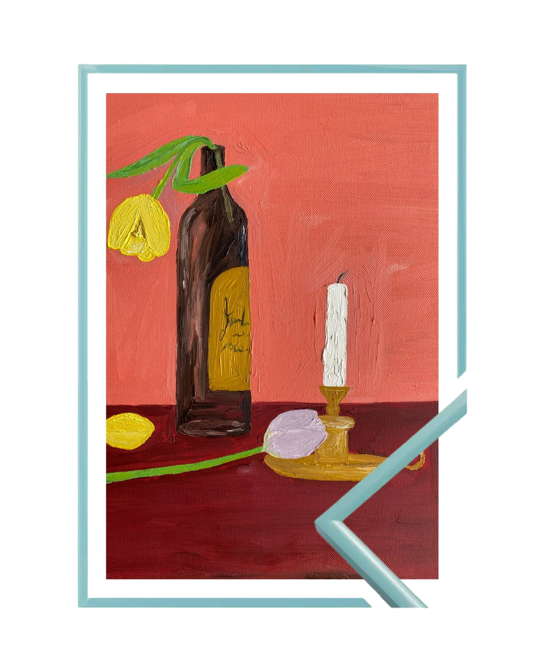 Velas, vinho e flores Fine Art Print