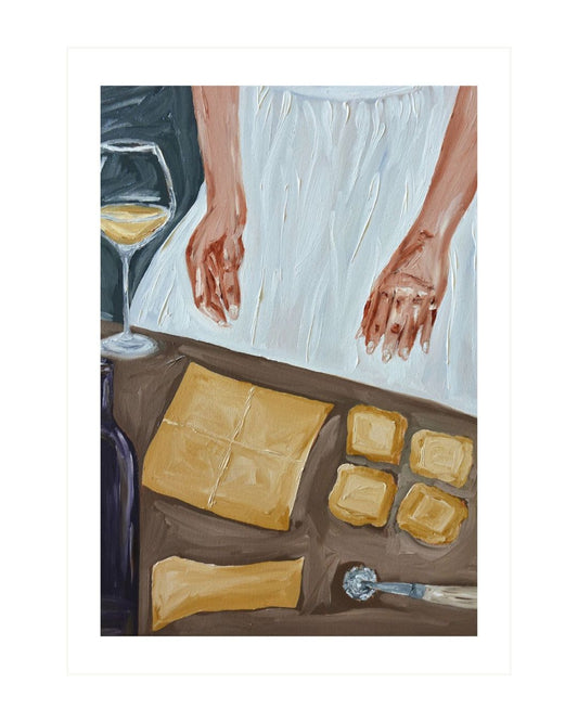 Making ravioli and sippin’ wine Fine Art Print