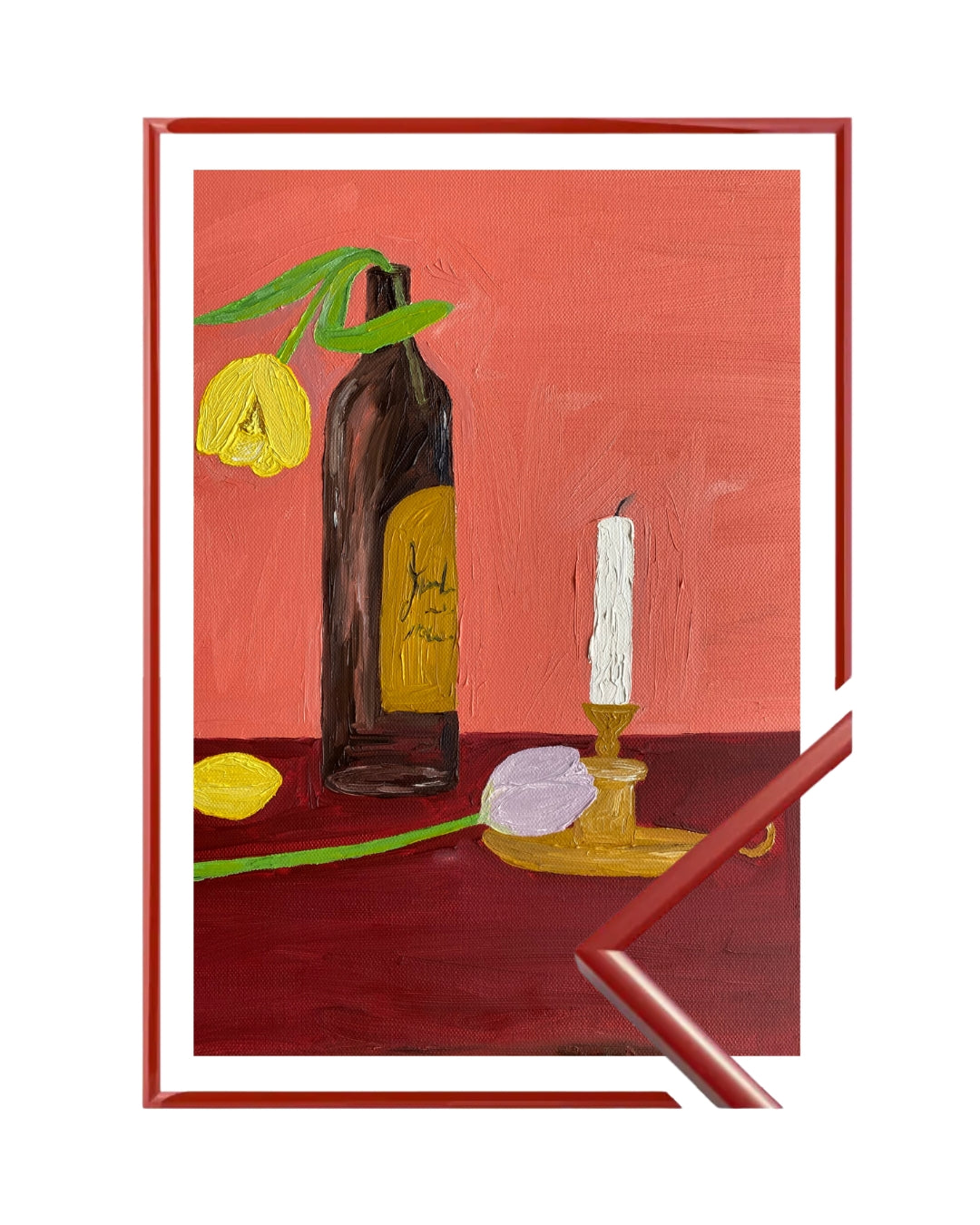 Velas, vinho e flores Fine Art Print
