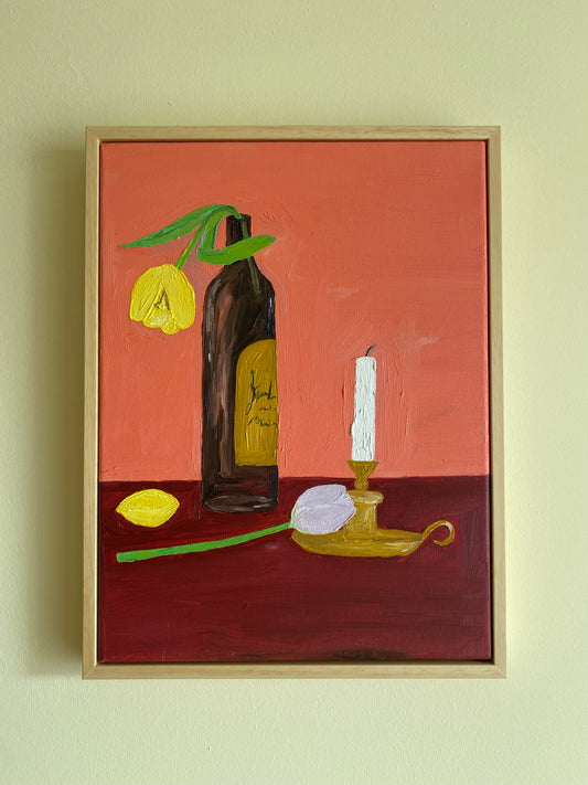Velas, vinho e flores Painting