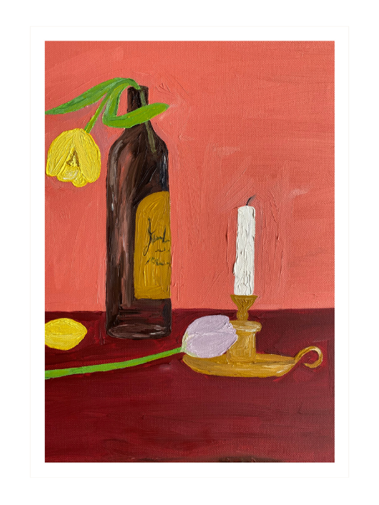 Velas, vinho e flores Fine Art Print